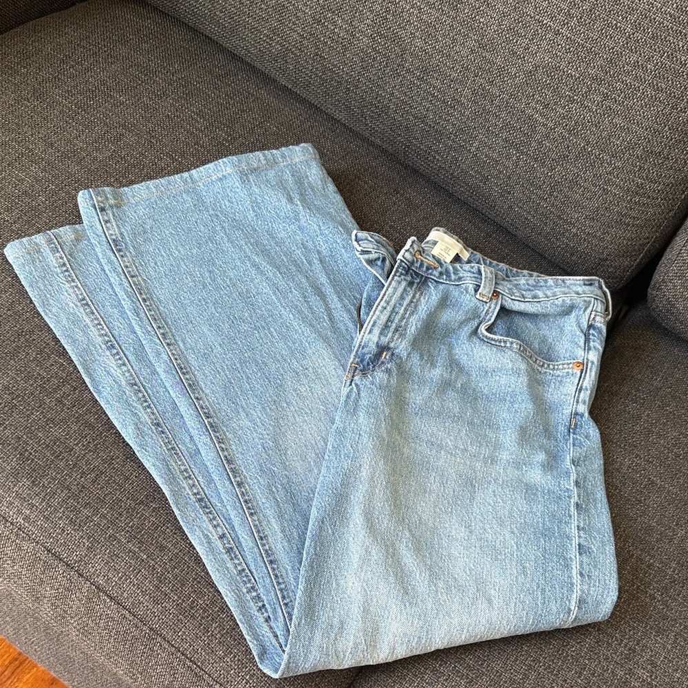 H&M Size 12 Classic Blue Wide Leg Single Button Denim Jeans